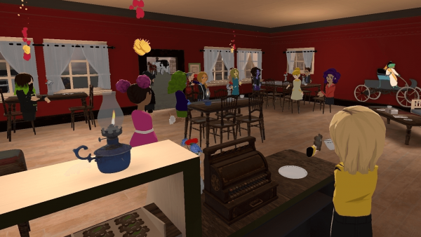 Friend Sofia Christina sings during the grand opening of Author Helen Lundström Erwin's Foremother's Café