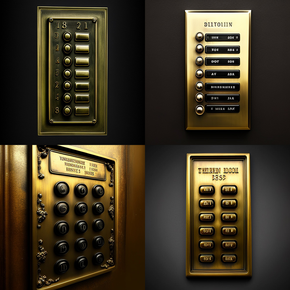 Results of a Midjourney prompt for an elevator button panel