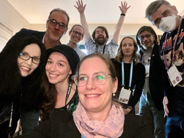 At AWE 2023, Tech demos in the suite! Robin Moulder & Lauren Moulder (3lbXR), Lisa Wurzinger & Gero Egger (Arrival.Space), Farsam Shadab, Alex Sink & Dario Laverde (HTC)