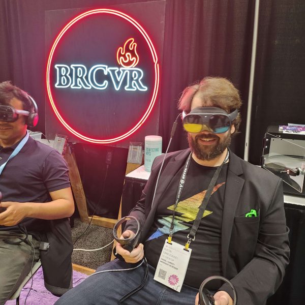 Cause in the HTC Vive XR Elite exploring the latest BRCvr playa experience